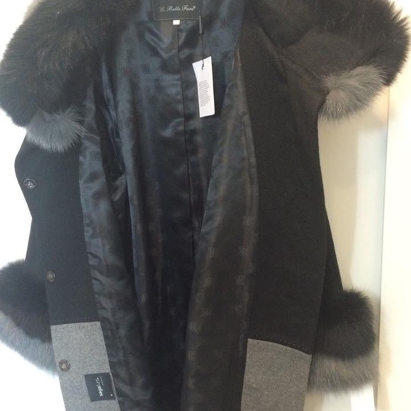 Belle Fare Black/Grey Cashmere With Fox Trim Coat - Picture 7 of 15